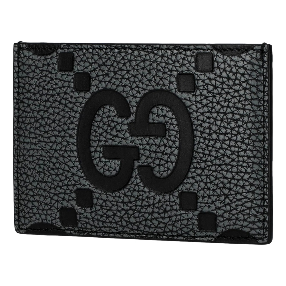Gucci Jumbo GG Gray Leather Card Holder Wallet Embossed